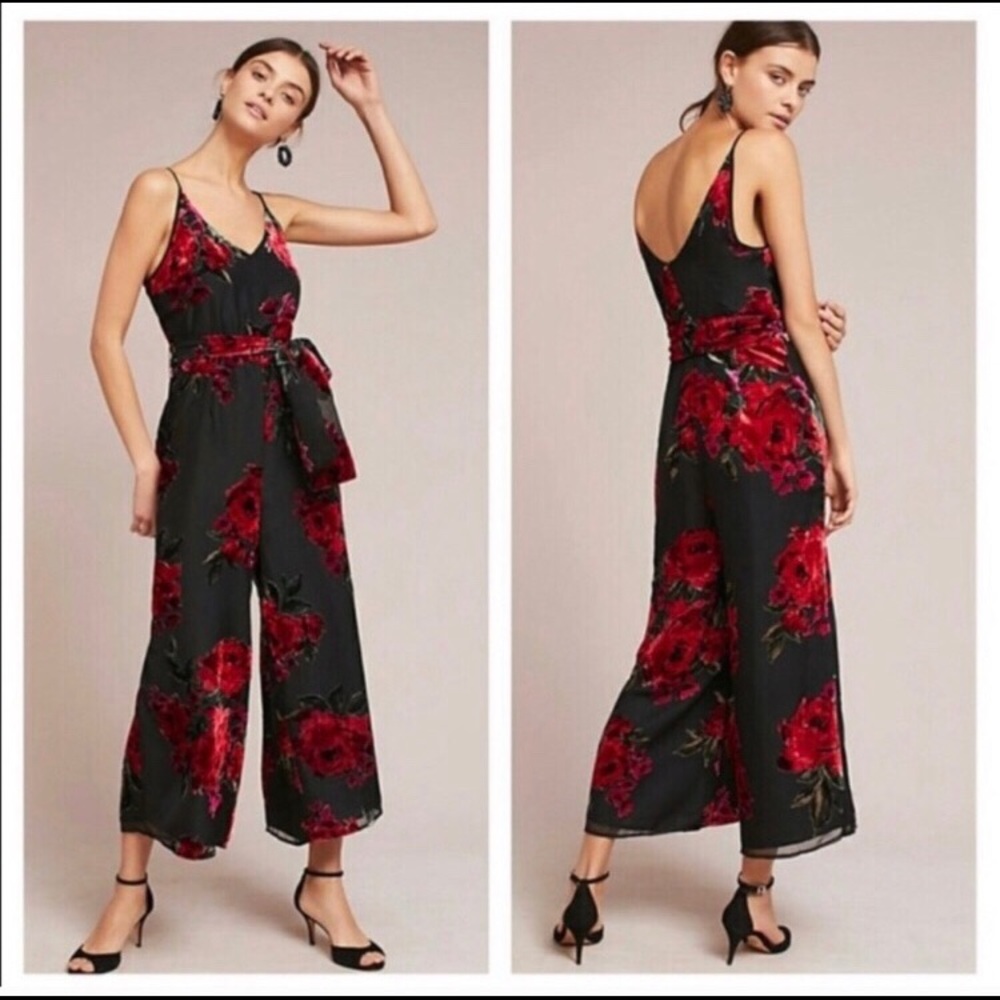 NWOT Anthropologie velvet burnout floral jumpsuit